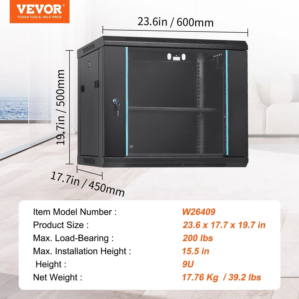 VEVOR 9U sieninis tinklo serverio kabinetas