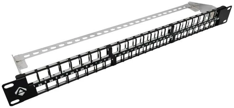 Tinklo skirstytuvas (Patch panel) 19" ALANTEC modulinis, 48 prievadų, 1U su atrama, neįrengtas