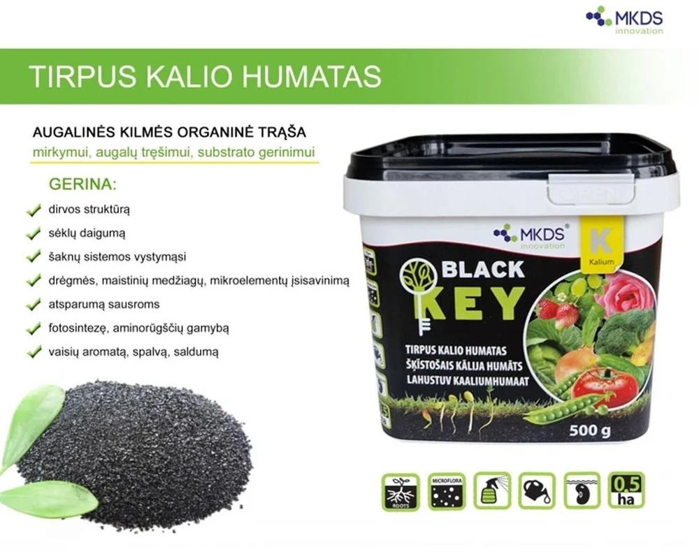 Tirpus kalio humatas Juodas KEY, 500g
