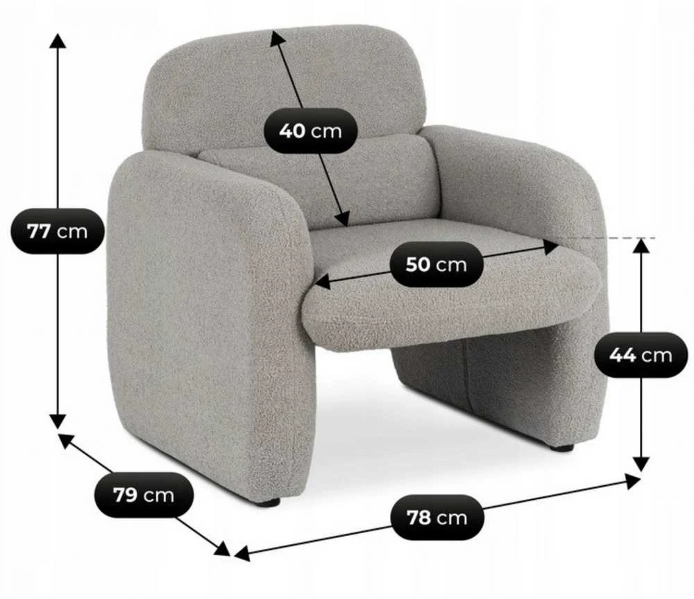 TOGO pilkas „Boucle“ modernus poilsio fotelis
