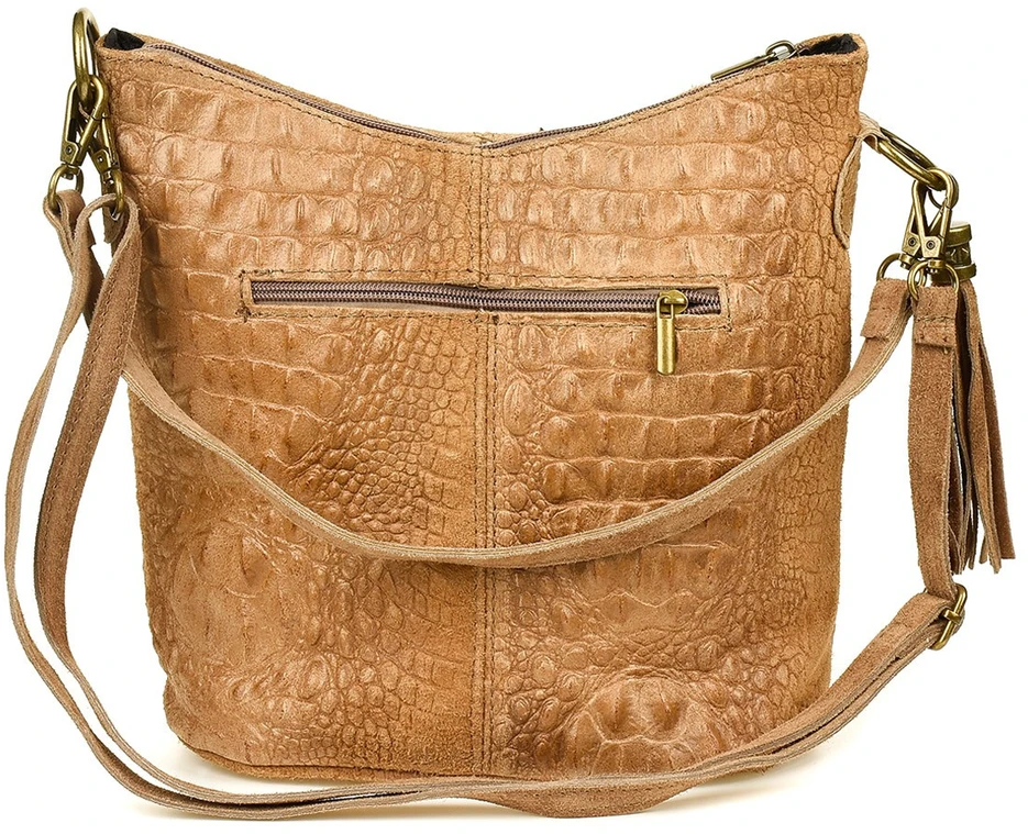 Torebka skórzana zamszowa CROCO listonoszka 2 paski taupe Beltimore W13