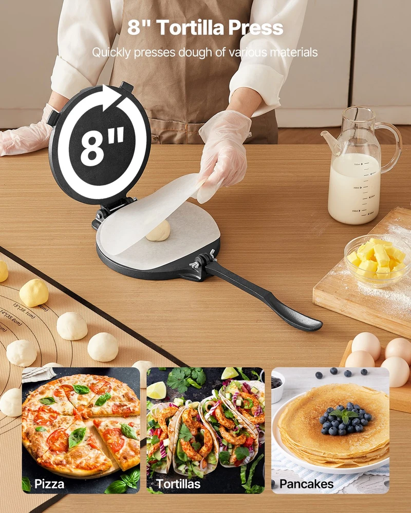 VEVOR 20 cm tortilijų spaustuvas su ketaus korpusu