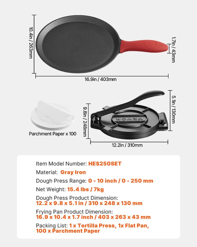 VEVOR 25 cm ketaus tortilijų presas