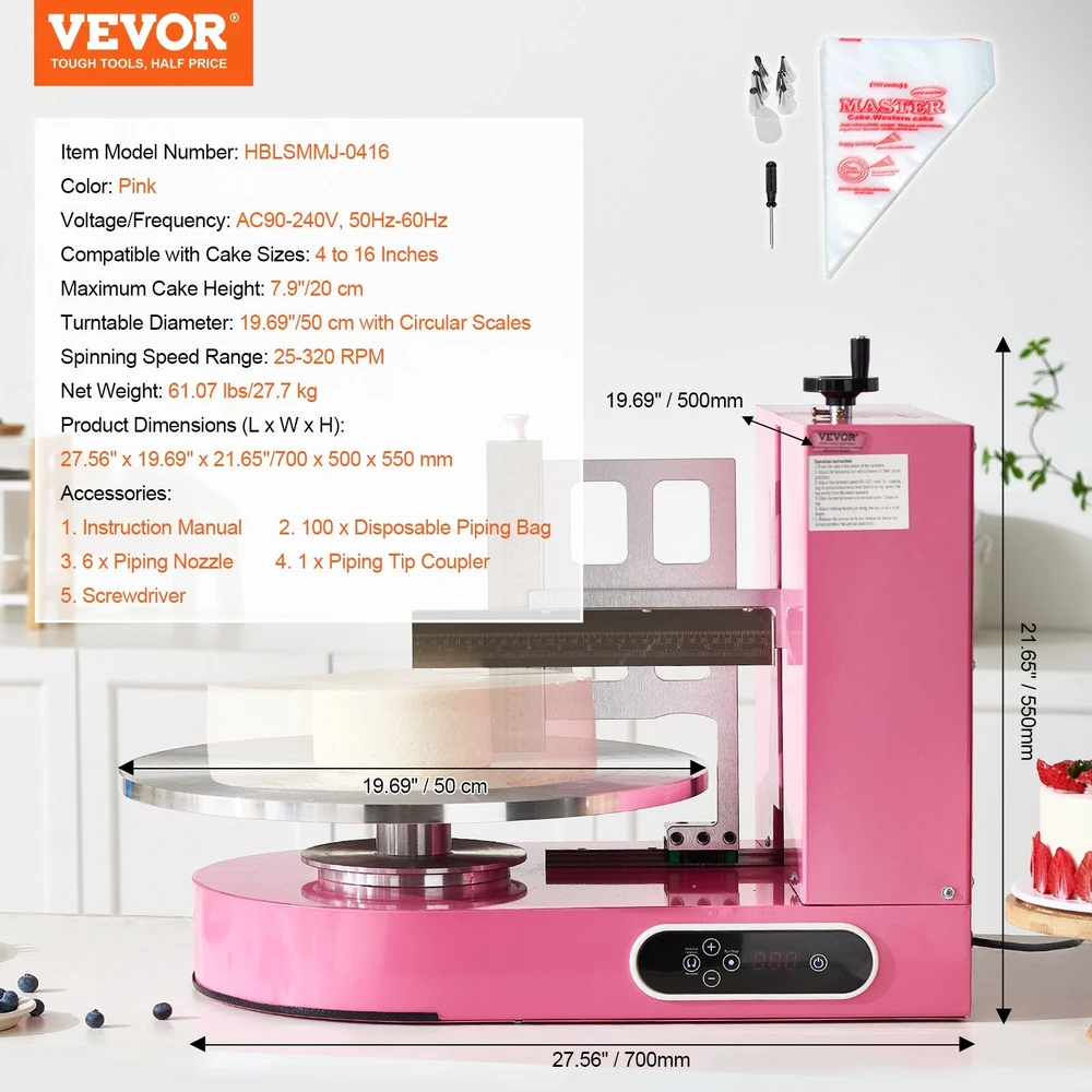 Vevor Automatinis tortų glaistytojas 10-41 cm, rožinis