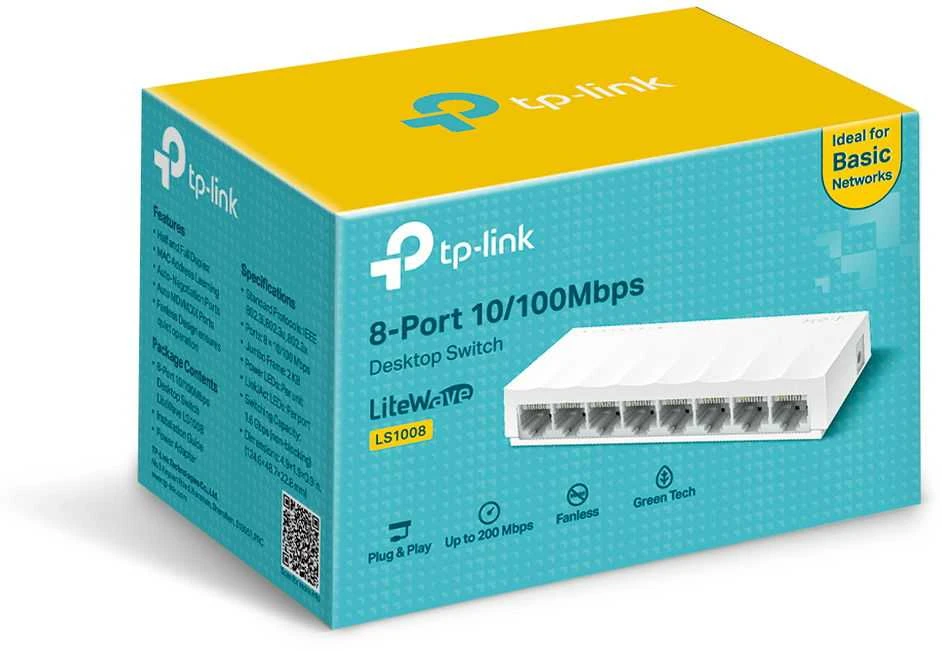 Šakotuvas TP-LINK LiteWave 8 prievadų 10/100M darbalaukio jungiklis 8 10/100M RJ45 prievadų darbalaukio plastikinis dėklas