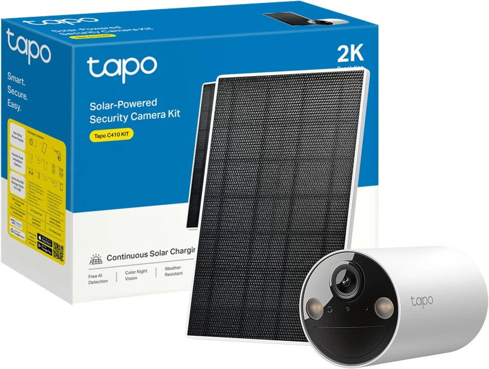 TP-LINK | Saulės energija varoma apsaugos kamerų rinkinys | Tapo C410 rinkinys | Kulka | 3 MP | 3.17mm/F1.65 | IP65 | H.264 | „MicroSD“ kortelė, iki 512 GB