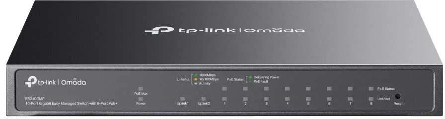 Šakotuvas TP-LINK ES210GMP Omada 10 prievadų Gigabit lengvai valdomas jungiklis su 8 prievadų PoE+ | TP-LINK