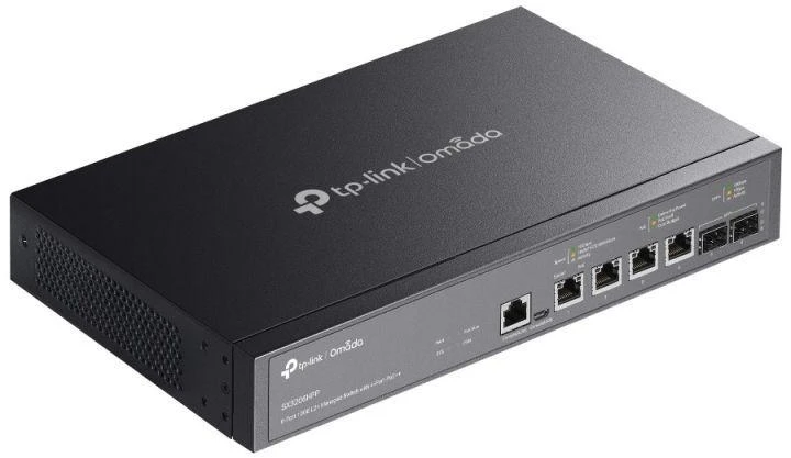 Ausinės TP-Link Omada SX3206HPP tinklo jungiklis, valdomas L2+, 10G Ethernet (100/1000/10000), PoE palaikymas, juodas