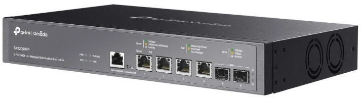 Ausinės TP-Link Omada SX3206HPP tinklo jungiklis, valdomas L2+, 10G Ethernet (100/1000/10000), PoE palaikymas, juodas