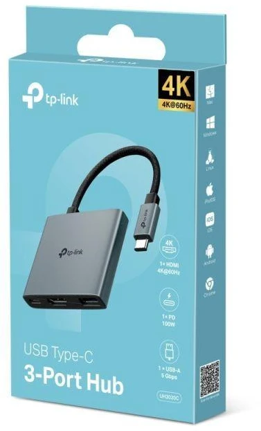 TP-Link UH3020C sąsajos šakotuvas USB Type-C 5000 Mbit/s Pilkas