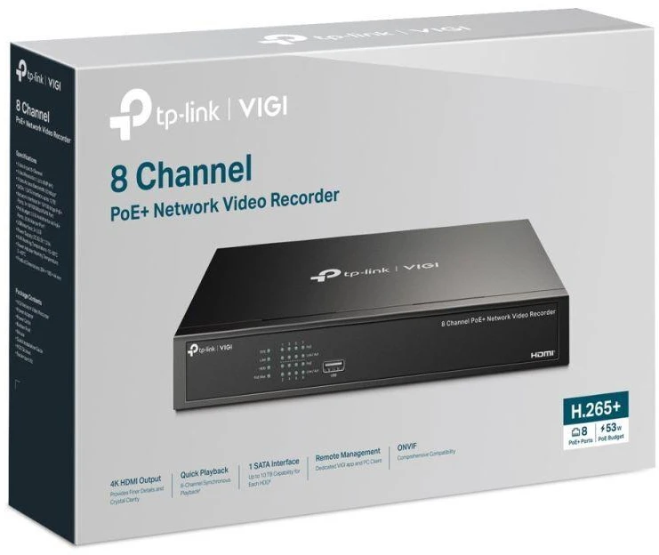 TP-LINK | VIGI 8 kanalų PoE+ tinklo vaizdo įrašymo įrenginys | VIGI NVR1008H-8P | 1 | 8 kanalas