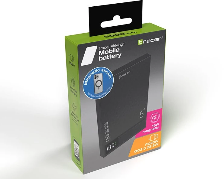 Tracer AirMag1 Lithium Polymer (LiPo) 5000 mAh Wireless charging Juodas