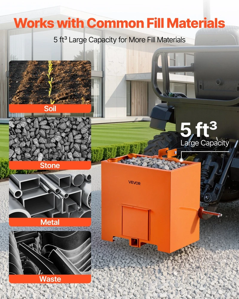 VEVOR Traktoriaus balastinė dėžė, 3 taškų, 363 kg, oranžinė