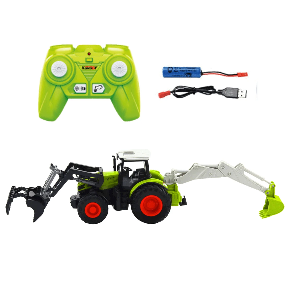 Lean Toys Nuotoliniu būdu valdomas traktorius su kaušu ir ekskavatoriumi 2in1