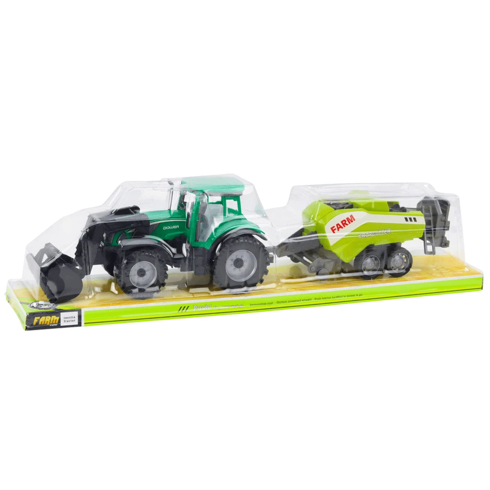 Lean Toys Žalias traktorius su krautuvu ir presu vaikams