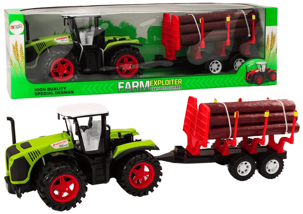 Lean Toys Žaislinis traktorius su medienos priekaba