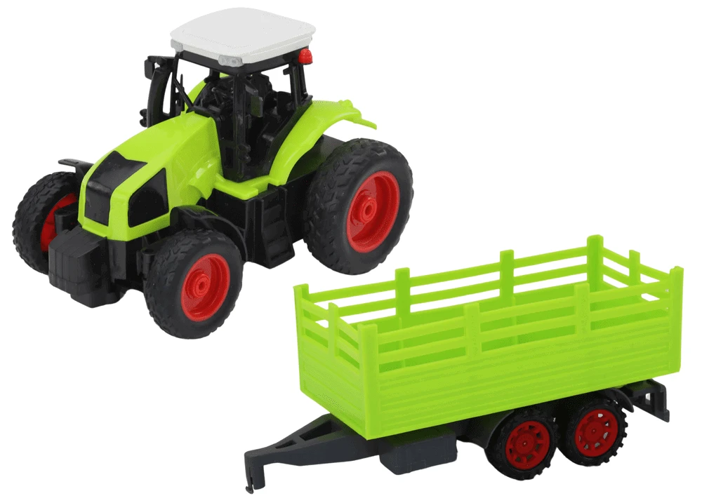 Lean Toys Nuotoliniu būdu valdomas žaislinis traktorius su priekaba 1:16