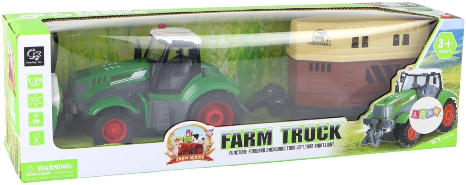 Lean Cars Nuotoliniu būdu valdomas traktorius su priekaba Lean Toys, žalias/pilkas, 41x11x12 cm