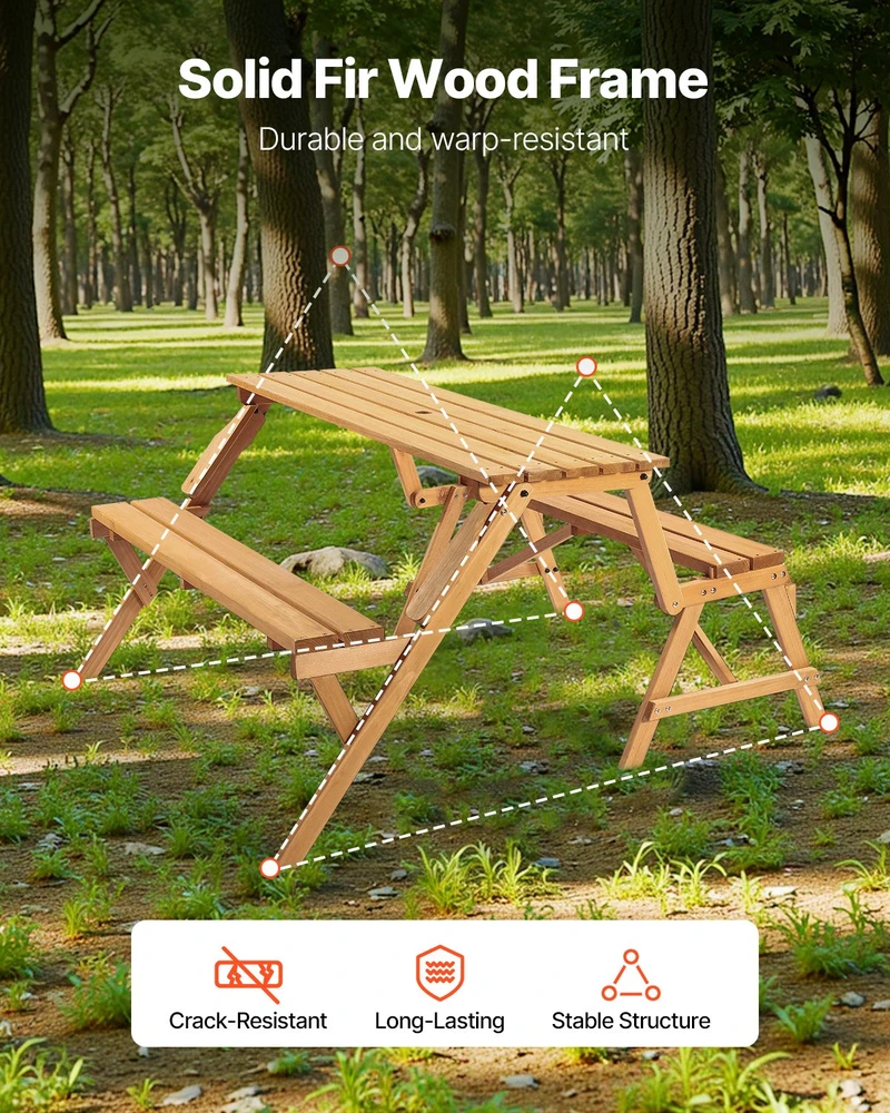 VEVOR medinis pikniko stalas su suoliuku 2-in-1