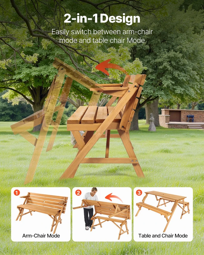 VEVOR medinis pikniko stalas su suoliuku 2-in-1