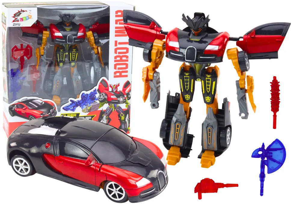 Lean Toys Raudonas žaislas 2in1 robotas-automobilis su ginklais