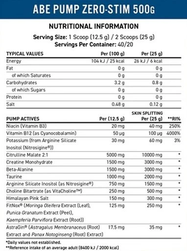 Treniruočių booster Applied Nutrition ABE Pump 500g, mėlynių skonio