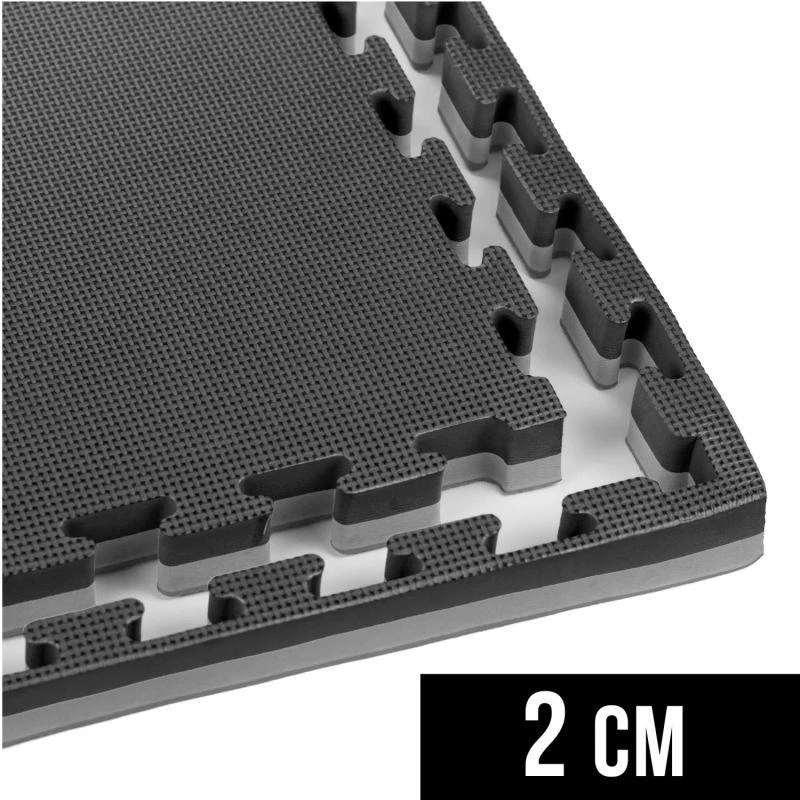 Treniruočių kilimėlis su saugos sertifikatu - Dėlionės tipo 1x1m - Juodas - Pilkas 2 cm