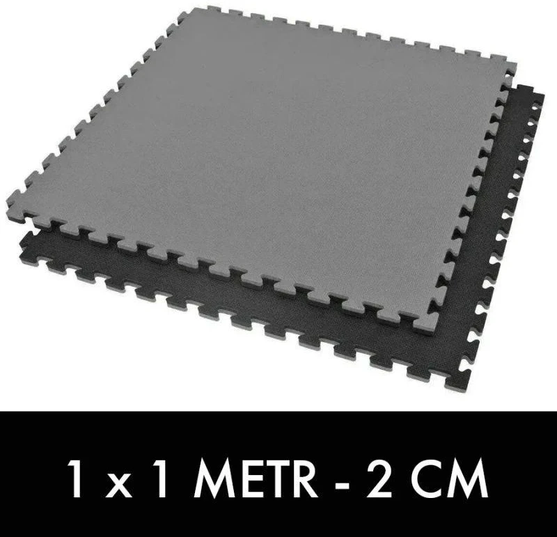 Treniruočių kilimėlis su saugos sertifikatu - Dėlionės tipo 1x1m - Juodas - Pilkas 2 cm