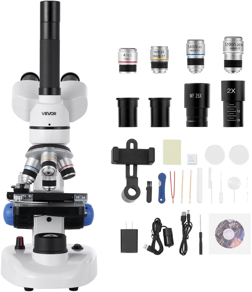 VEVOR Trinokulinis jungiamasis mikroskopas 40-5000X