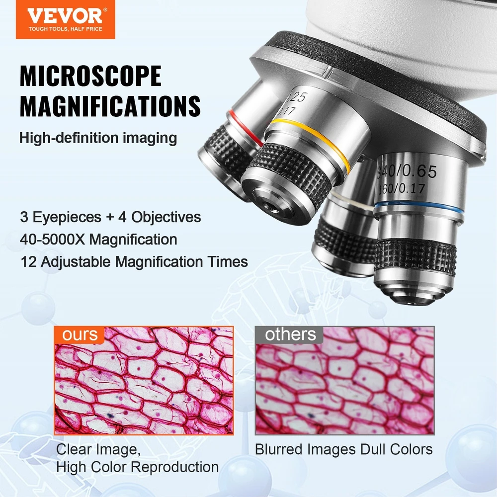 VEVOR Trinokulinis mikroskopas 40X-5000X