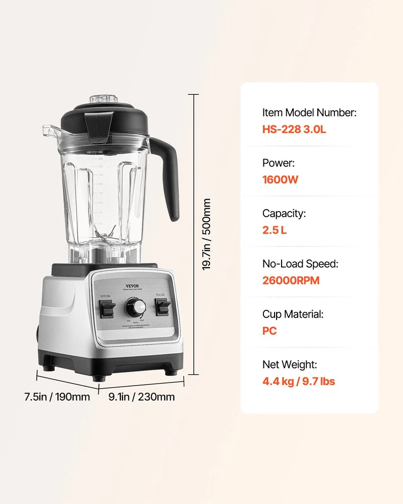 Vevor 2.5 L virtuvinis trintuvas kokteiliams