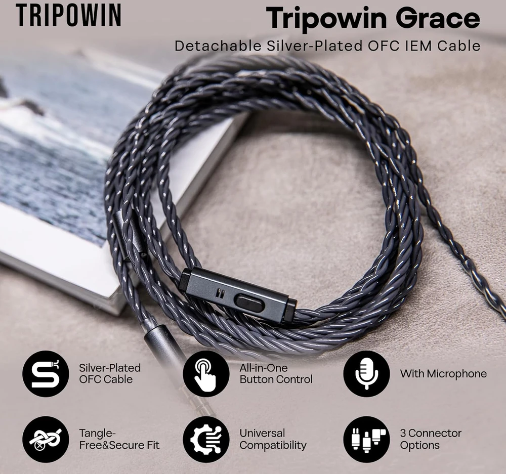 Tripowin ausinių keitimo laidas su mikrofonu 3,5 mm ir 0,78 mm 2 kontaktų jungtimi Grace