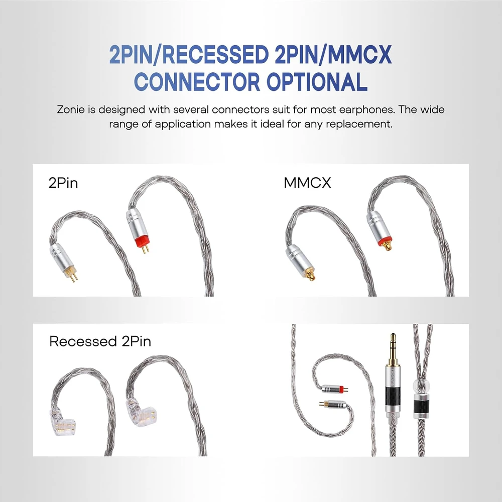 Tripowin IEM ausinių keičiamasis laidas Zonie, 16 gyslų, 2 kontaktų 0,78 mm, 3,5 mm