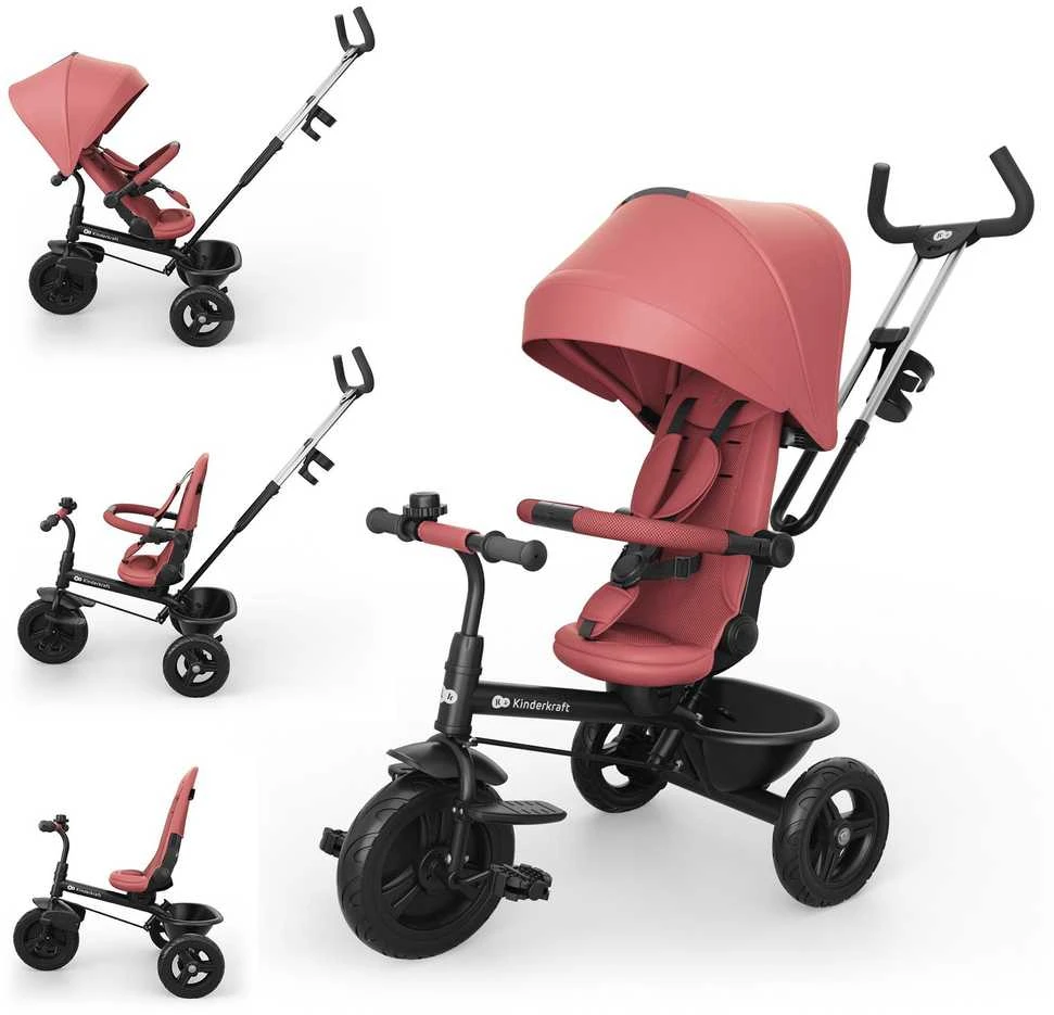 Triratukas 6in1 su 360° sėdyne rožinis Kinderkraft ASTON 2 PLUS