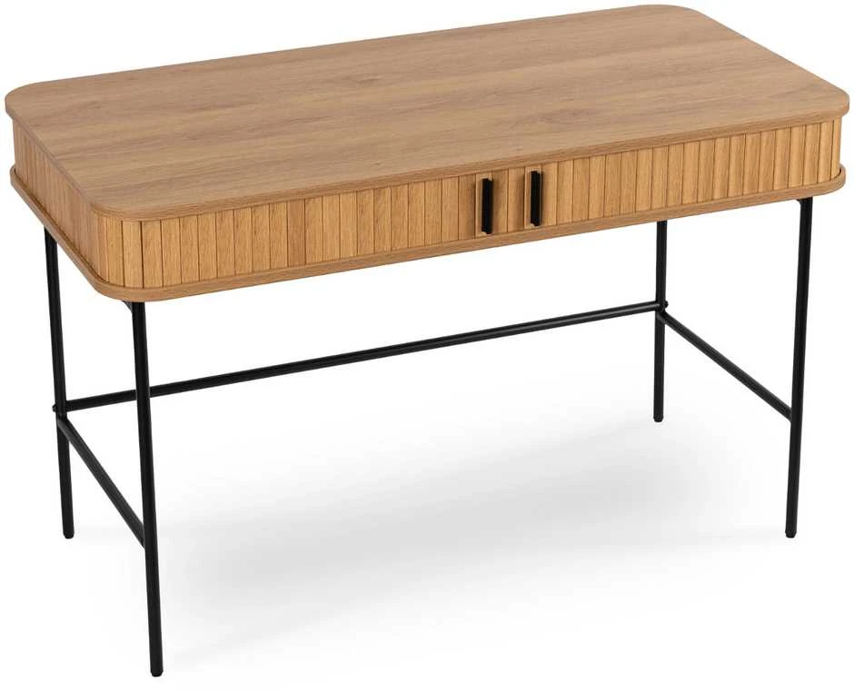 TRISH išskleidžiamas rašomasis stalas, 120 cm, ąžuolo raštas, modernus lofto stiliaus