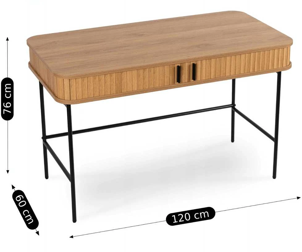 TRISH išskleidžiamas rašomasis stalas, 120 cm, ąžuolo raštas, modernus lofto stiliaus