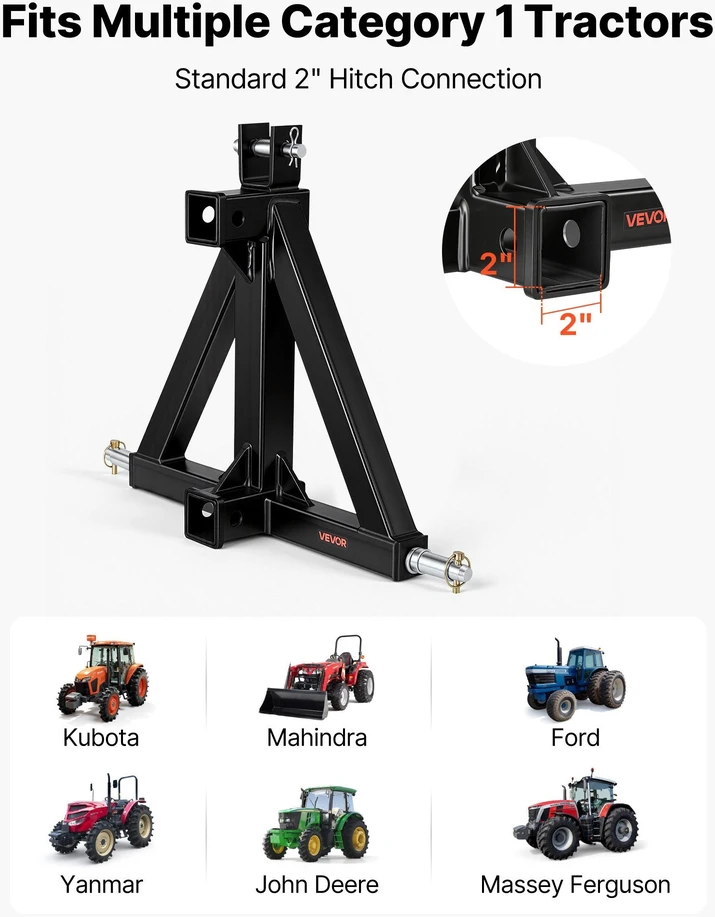 VEVOR Trijų taškų kablį 50.8 mm imtuvu