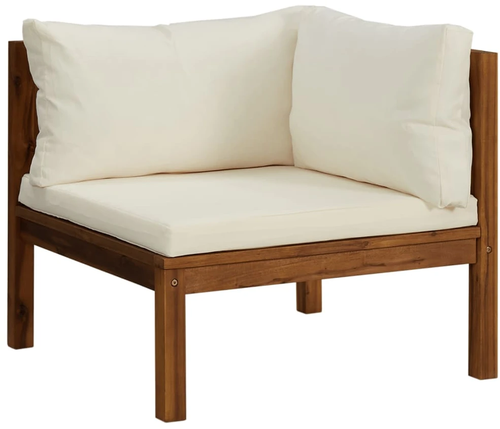 Trivietė sodo sofa su kreminėmis pagalvėlėmis, akacijos masyvas