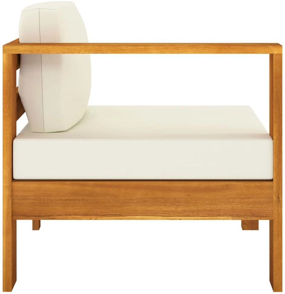 Trivietė sodo sofa su kreminėmis pagalvėmis, akacijos masyvas