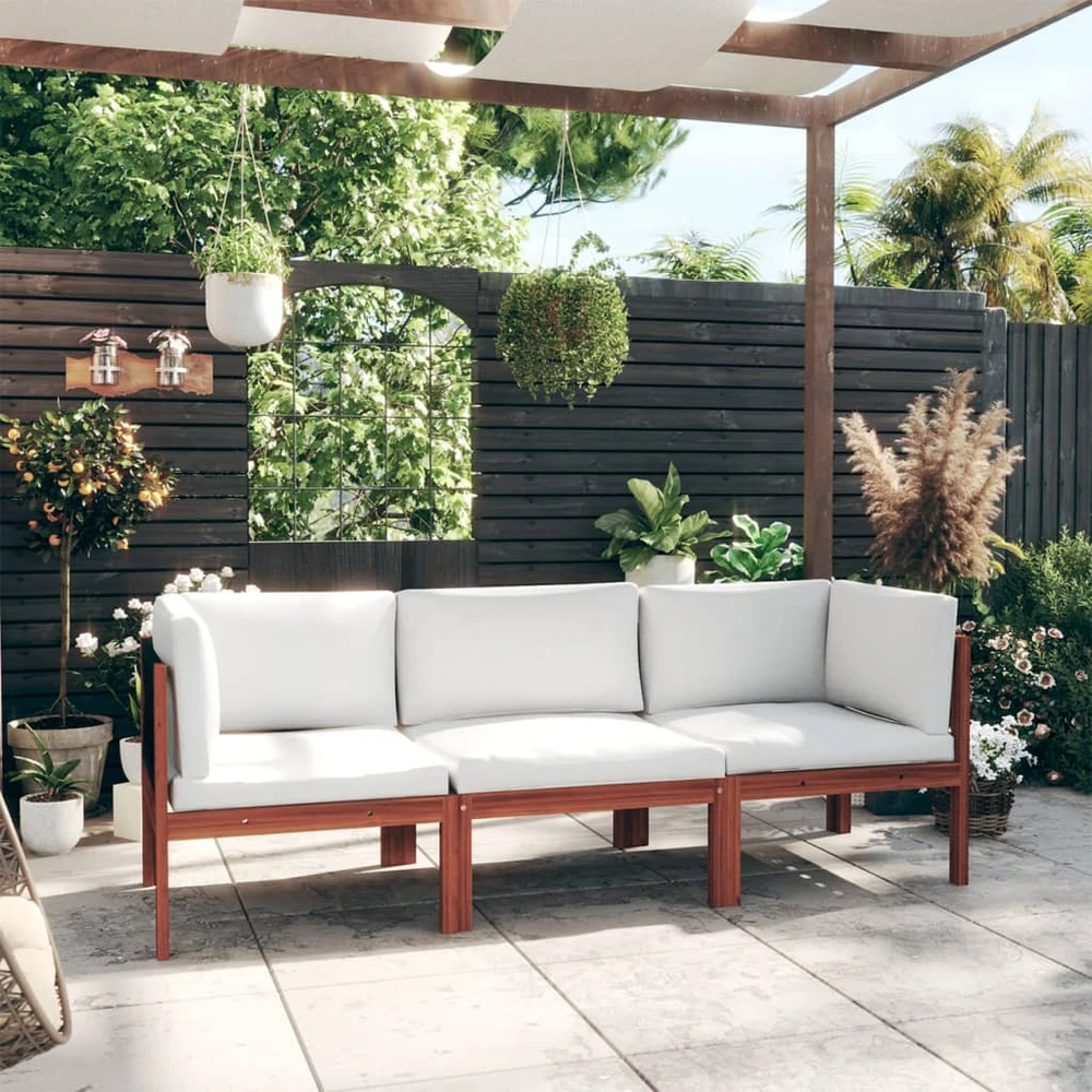 Trivietė sodo sofa su pagalvėlėmis, akacijos medienos masyvas