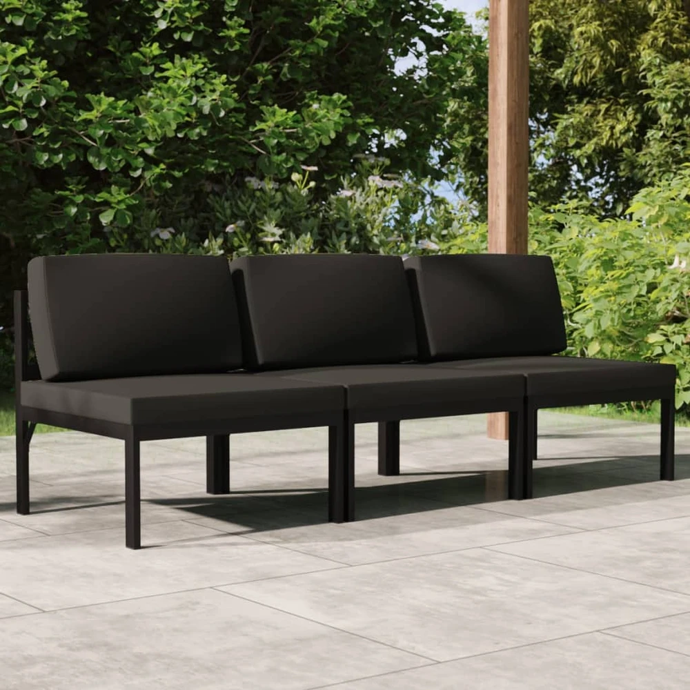 Lauko baldų komplektas Trivietė sodo sofa su pagalvėlėmis, antracito, aliuminis