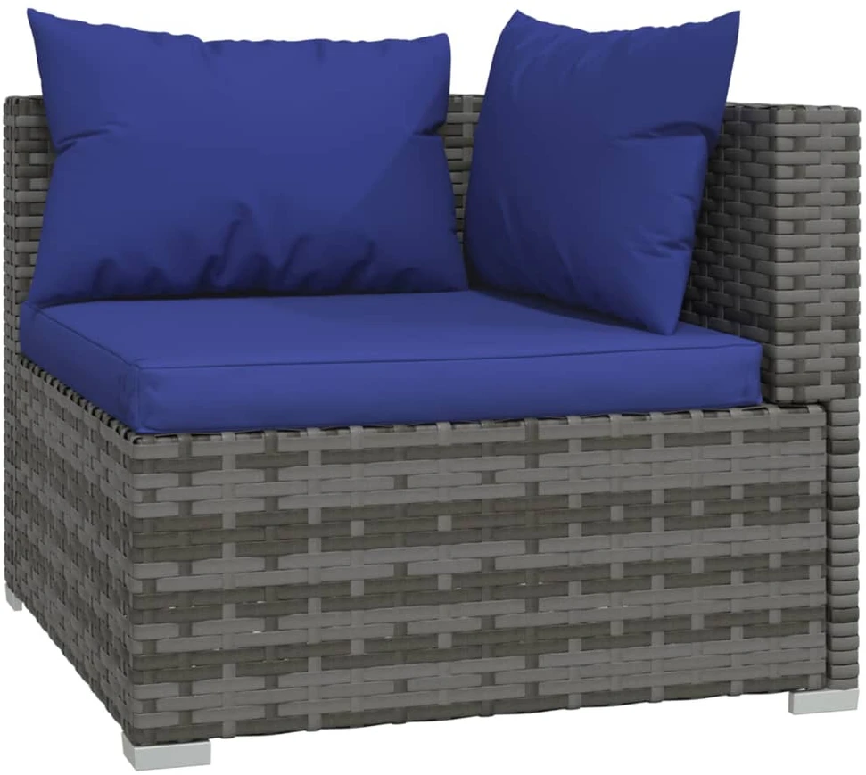 Trivietė sofa su pagalvėlėmis, pilkos spalvos, poliratanas