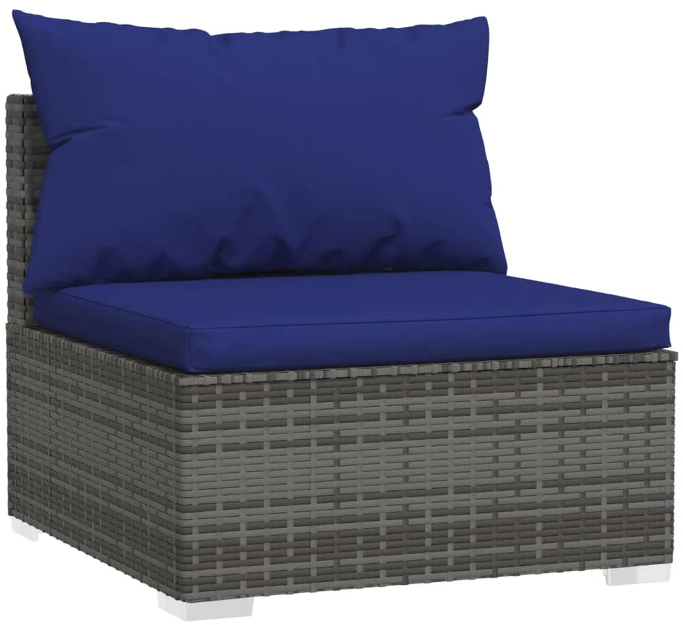 Trivietė sofa su pagalvėlėmis, pilkos spalvos, poliratanas
