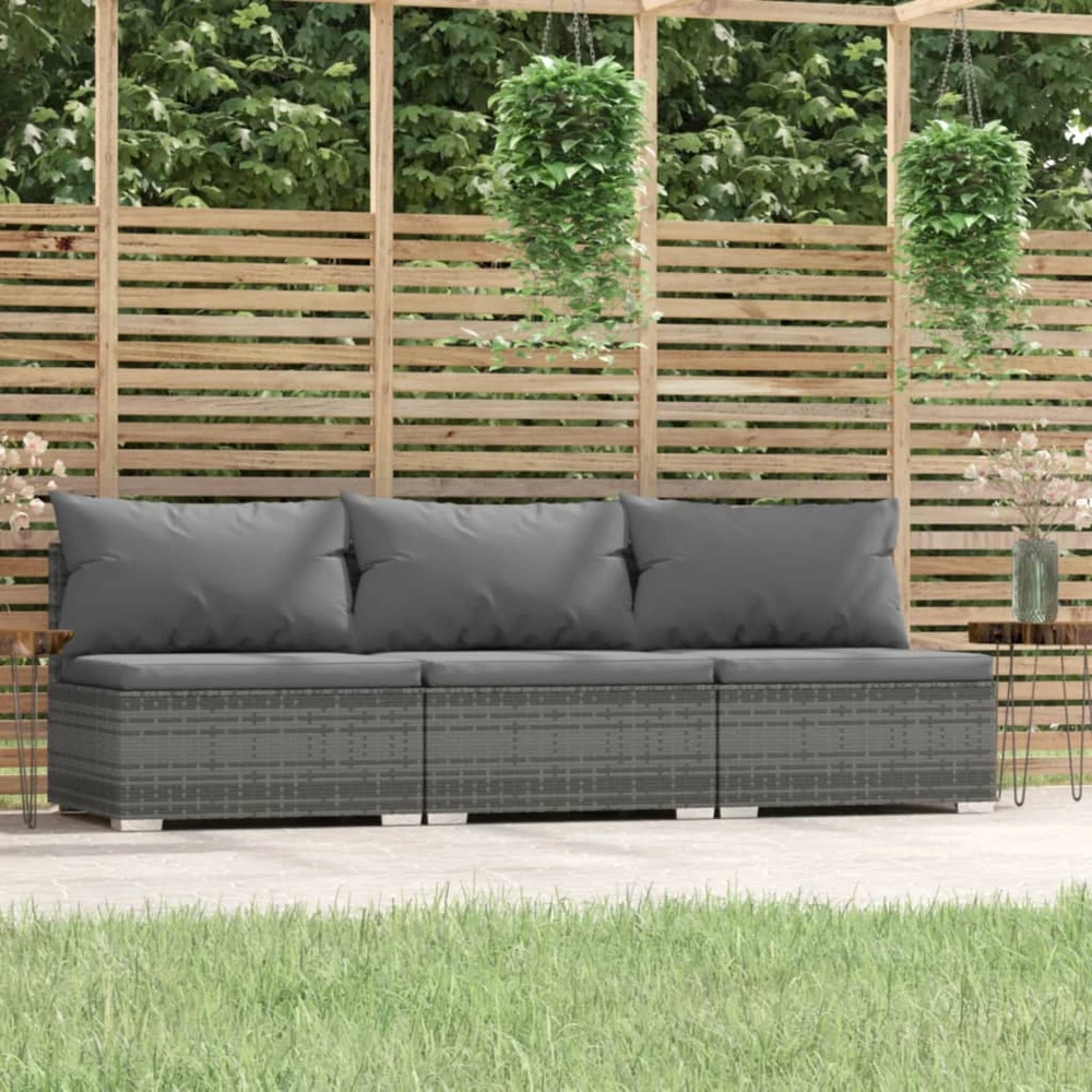 Lauko baldų komplektas Trivietė sofa su pagalvėlėmis, pilkos spalvos, poliratanas