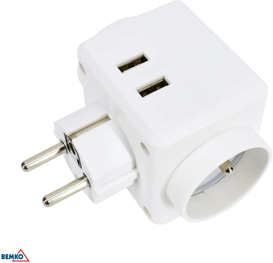 Bemko Trivietis lizdo adapteris, max 3500W, 2xUSB MAX.2.4A