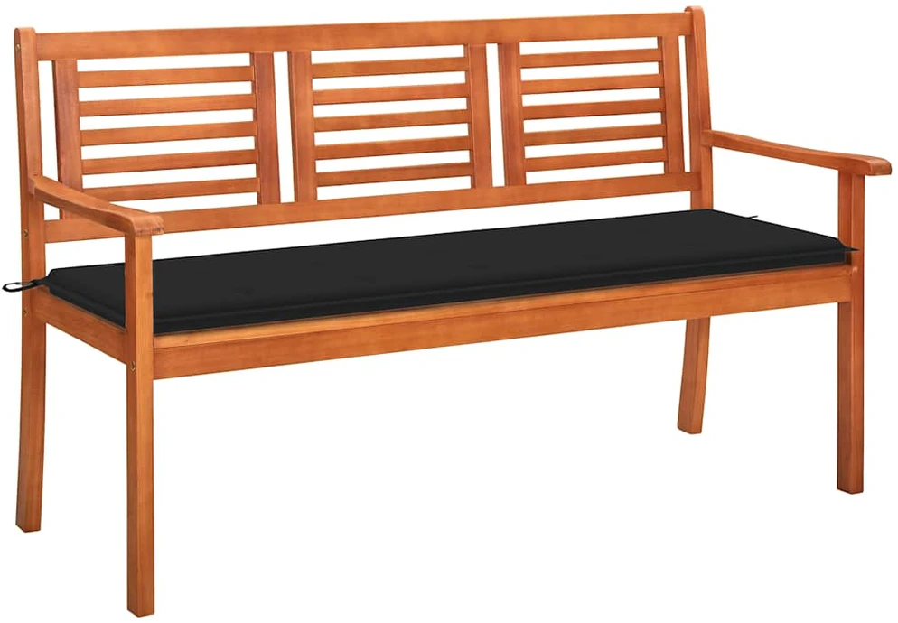 Trivietis sodo suoliukas su pagalve, 150cm, eukalipto masyvas