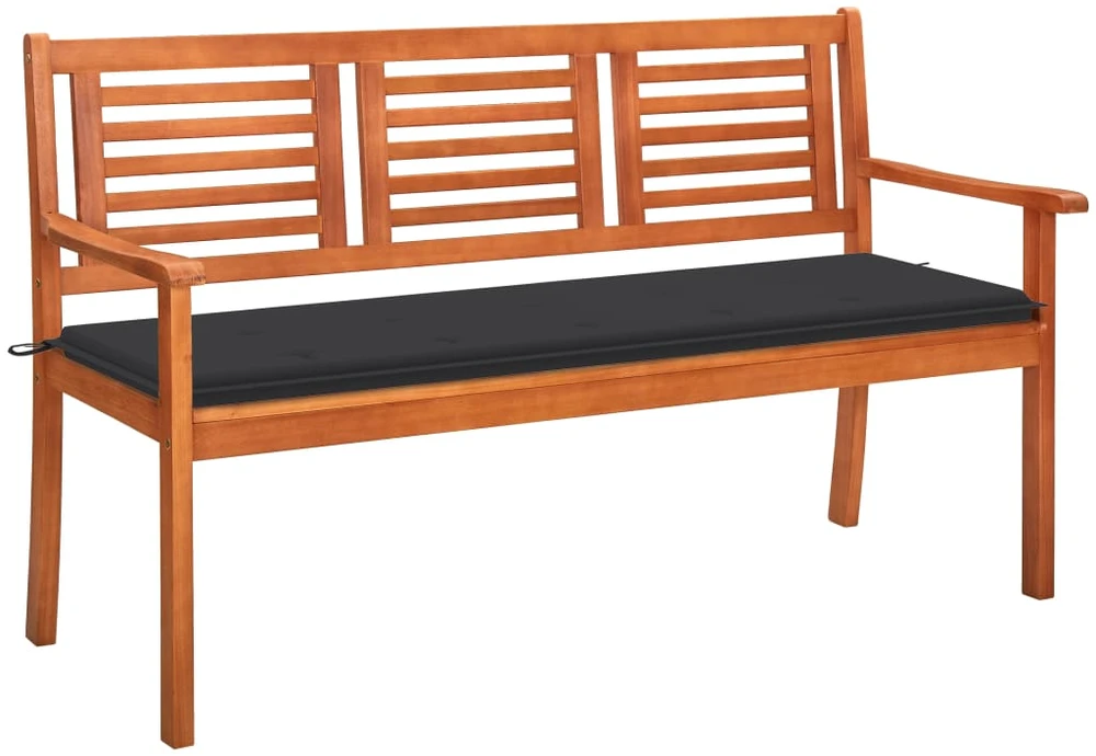 Trivietis sodo suoliukas su pagalve, 150cm, eukalipto masyvas