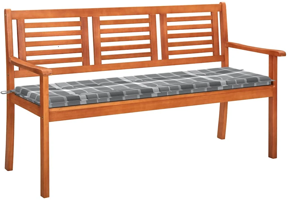 Trivietis sodo suoliukas su pagalve, 150cm, eukalipto masyvas