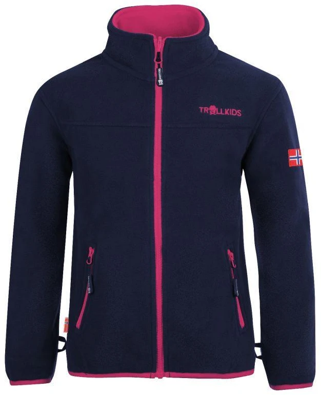 Trollkids mergaitiška striukė „Oppdal Jacket XT“, užtraukiamas flisinis džemperis mergaitėms, tamsiai mėlyna / rožinė (415-114)