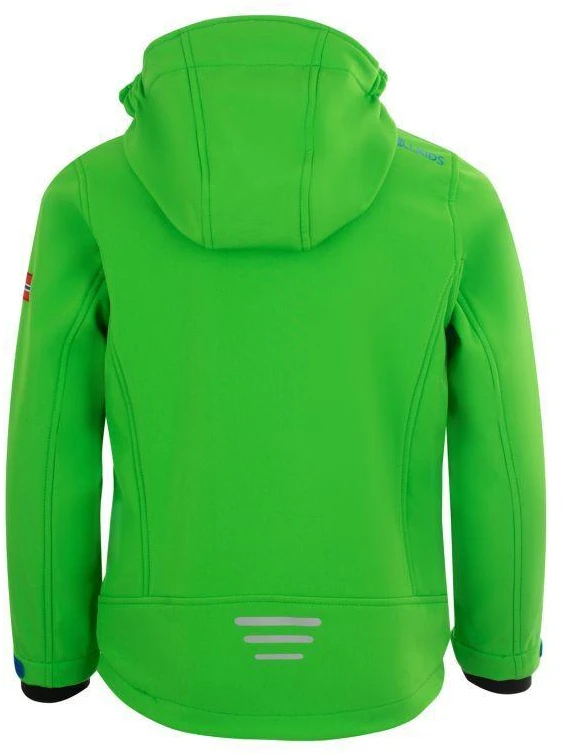 TrollKids Vaikiška "Trollfjord" striukė, ryškiai žalia/vidutiniškai mėlyna, vėjo nepraleidžianti softshell (161-304)
